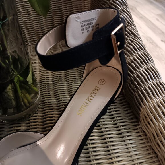 Black Suede Pointed-Toe Heels with Ankle Strap - DREAM PAIRS Size 11 - Picture 6 of 7